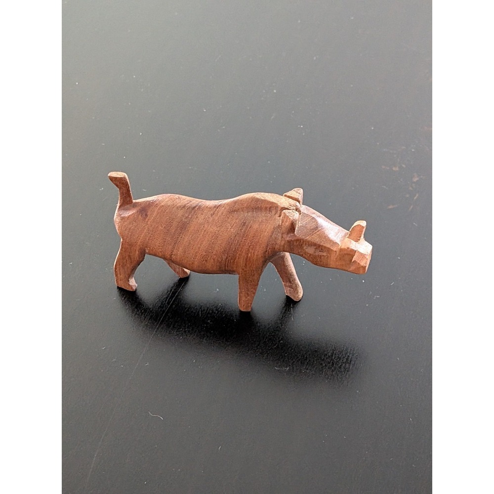 African Warthog Animal Figure Wood Hand Carved 4"